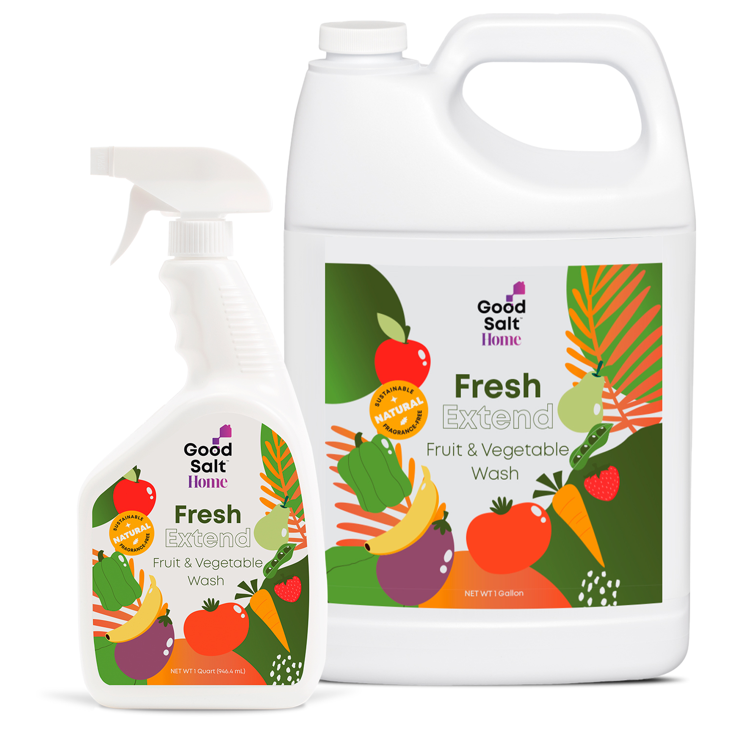 Good Salt Home FRESH EXTEND Fruit & Vegetable Wash 32 oz and 1 Gallon