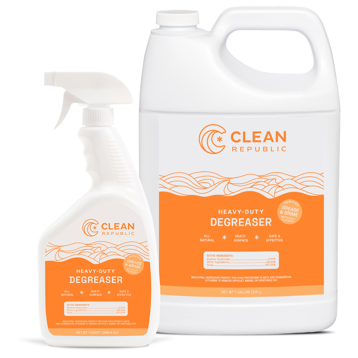 Clean Republic Heavy-Duty Degreaser 32 oz and 1 Gallon