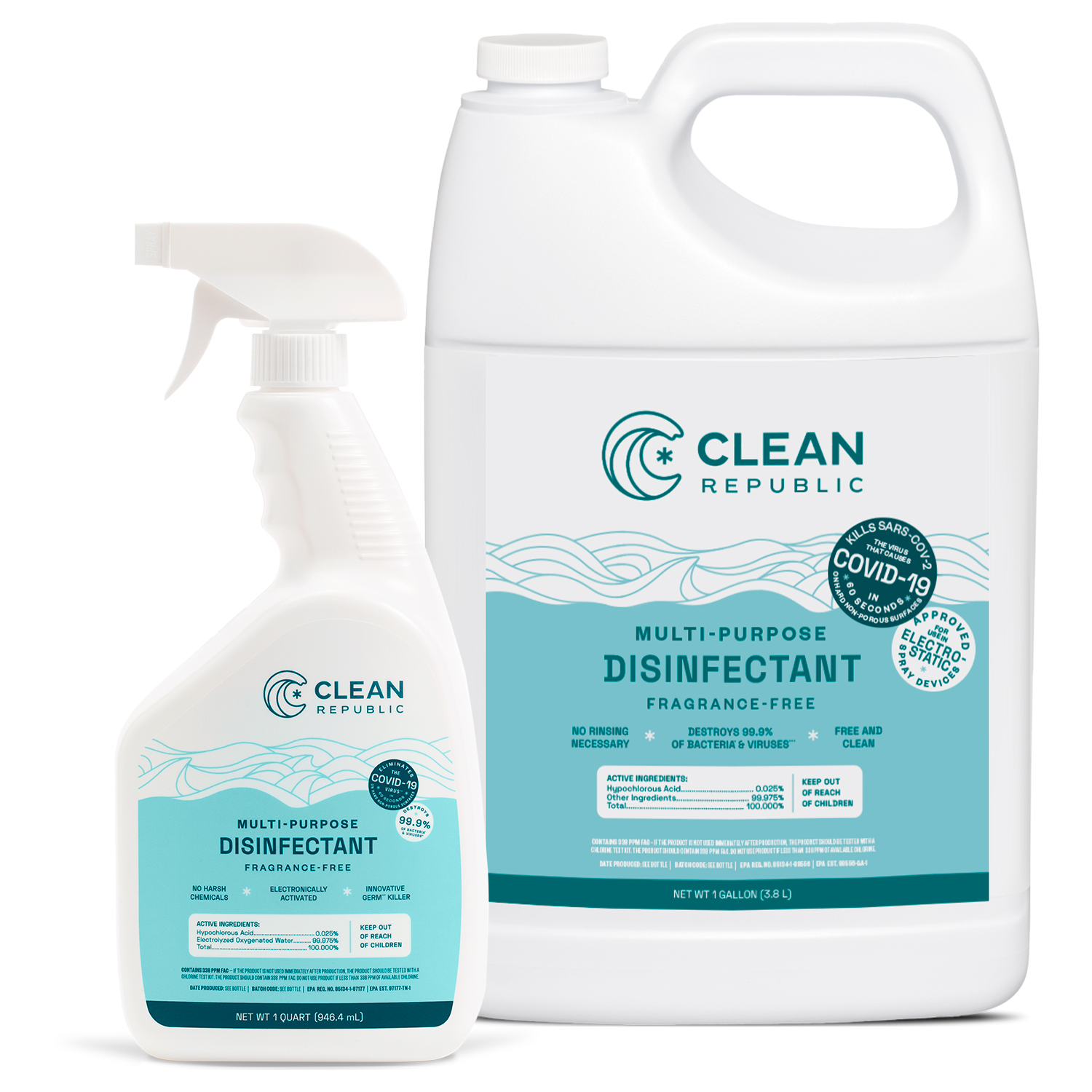 Clean Republic Multi-Purpose Disinfectant 32 oz and 1 Gallon