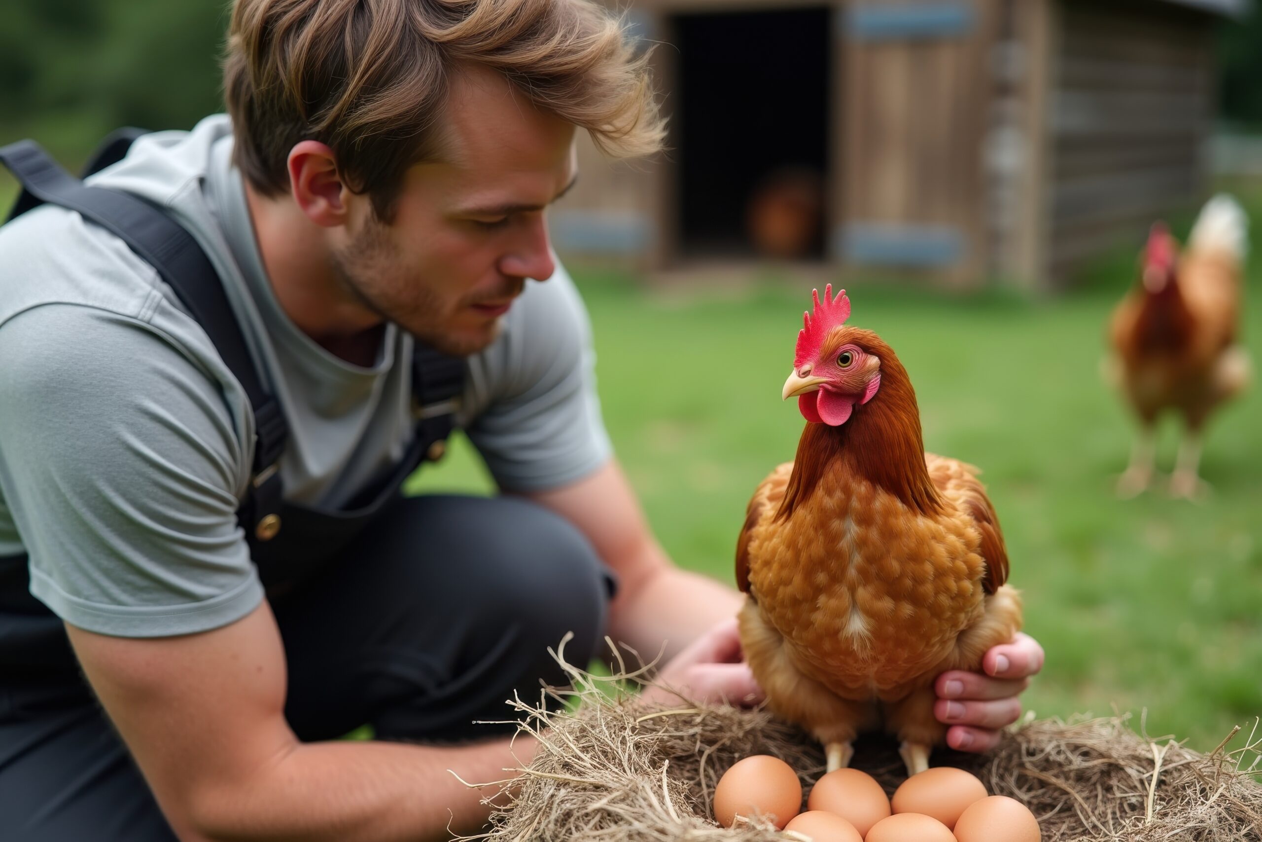 happy man and chicken coop